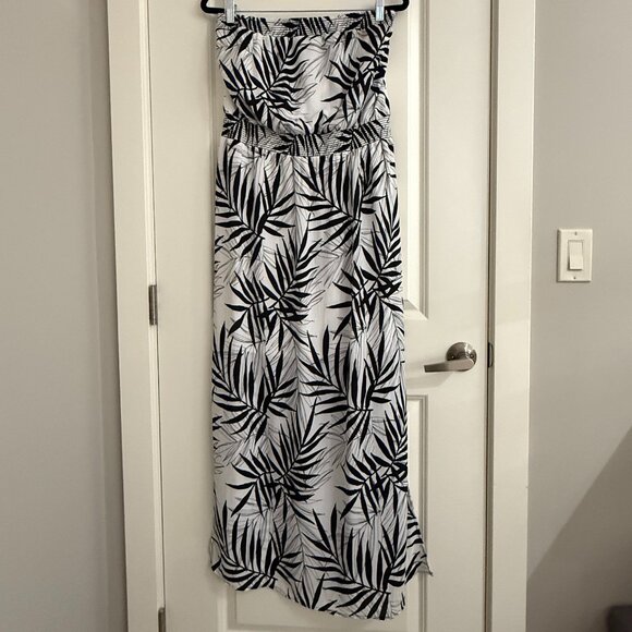 Mossimo Bamboo Leaf Print Strapless Dress White/Black XXL - Picture 2 of 9